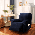 thumbnail image 3 of Northern Brothers Stretch Velvet 1-Seater Sofa Recliner Slipcover, a set of 4 Lazy Lounge Recliner Protective Covers,Dark Blue, 3 of 6
