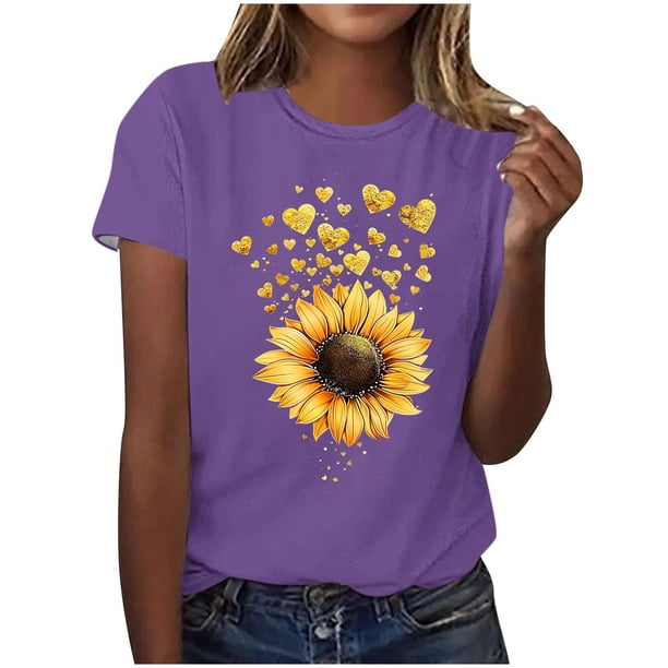 Tops de Ajuste Suelto para las Mujeres Sudadera Casual Impresa Manga Corta Cuello Redondo Superior, Poliéster