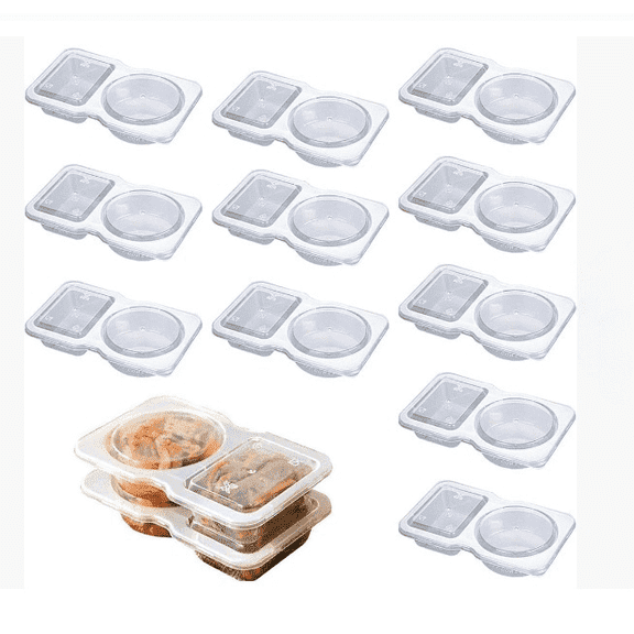 Loopunk 10 Sets Double Compartment Condiment Container With Lids, Reusable Snack Container for Sauces and Snacks, Disposable Snack Containers, Ideal for On-the-Go Meals and Parties