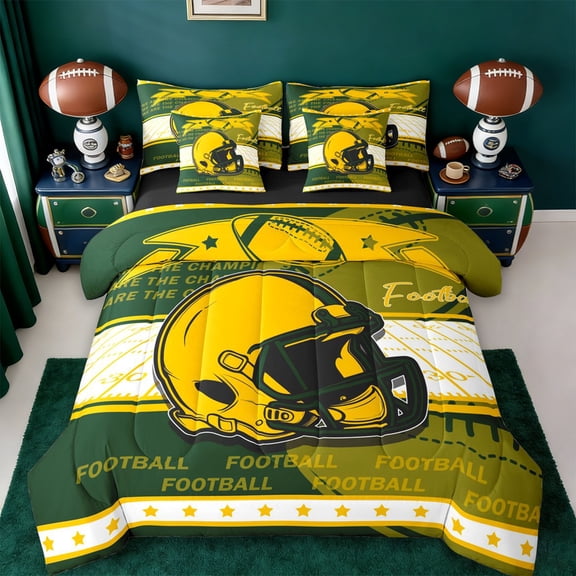 jejeloiu American Rugby Helmet 7-Piece Twin Bedding Sets,Football Ball Games Bedding Comforter Set For Sport Lover Reversible