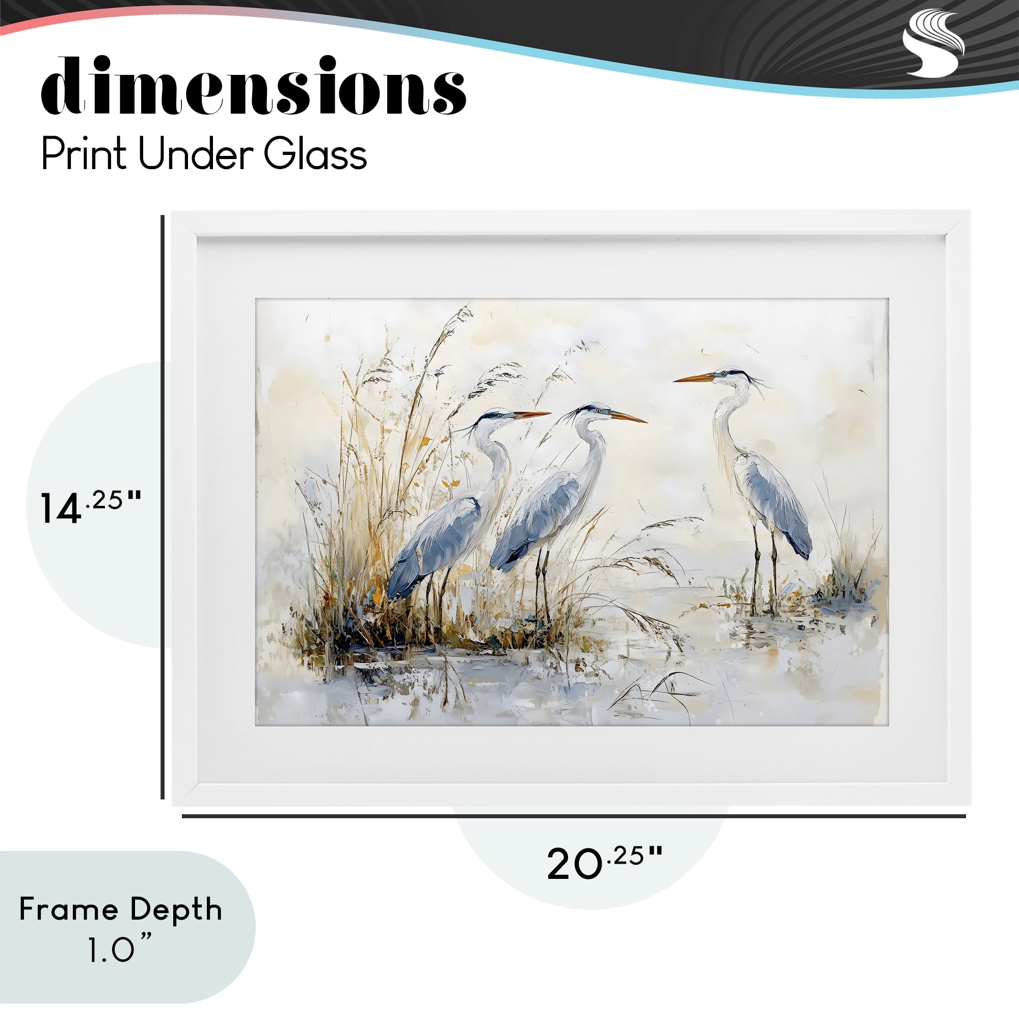 Stupell Industries Blue Heron Trio in Wetlands White Framed Print Under Glass, design by LSR Design Studio