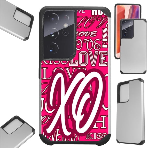 Compatible with Samsung Galaxy S22 Ultra 5G 6.8" Hybrid Fusion Guard Phone Case Cover (XO Pink Love)