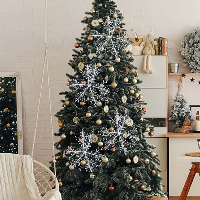 Fiudx Colgante de Copo de Nieve Navideño, Diseño de Copo de Nieve Blanco, Decoración Navideña de Moda, Decoración para Fiestas de Invierno, Elegantes Accesorios para Árboles, Paquete de 6 Unidades, T