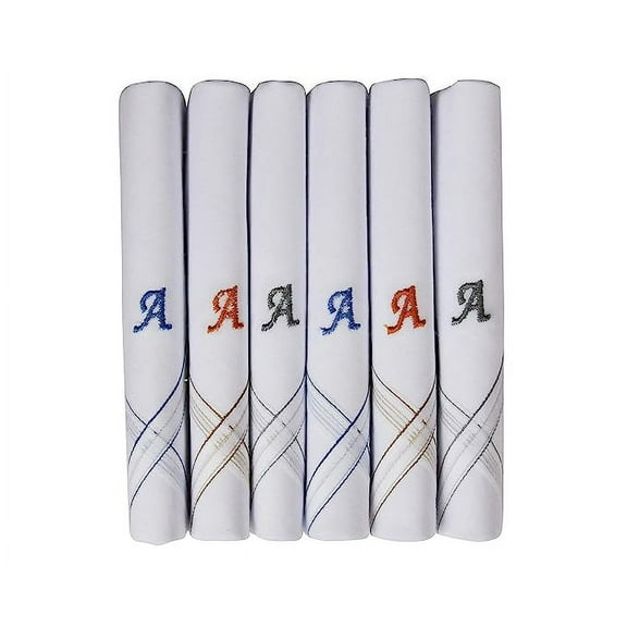 Caruso Italy Men's Super Absorbent A Casual Cotton Monogrammed Handkerchief, White, (6 Pack)