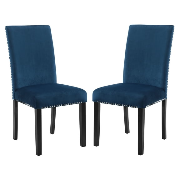 Knubmt 2 Pcs Velvet Seat Dining Chair with Wood Frame, Modern Armless Side Chair for Home, Dining Room, Blue