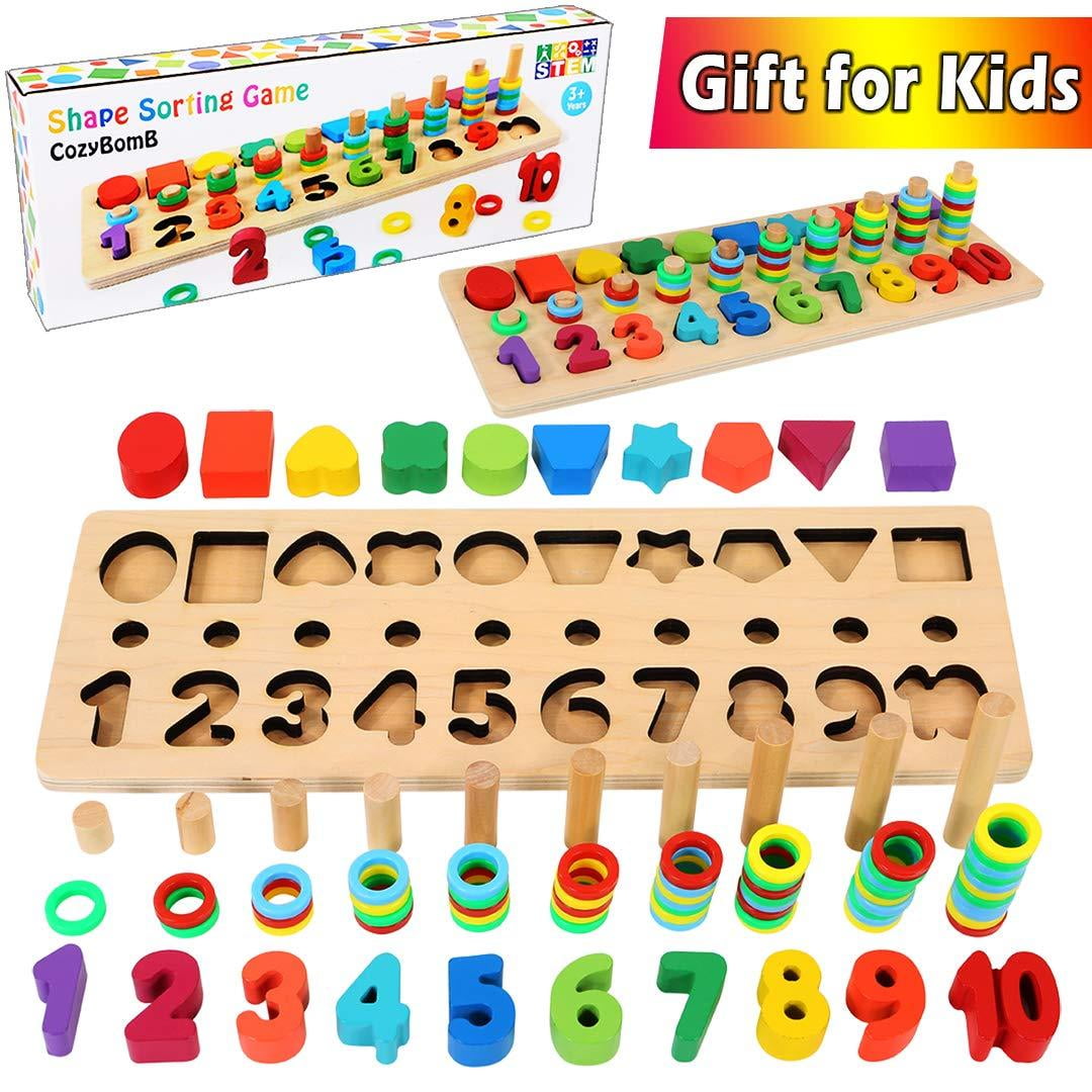 Download CozyBomB Wooden Number Puzzle Sorting Montessori Toys for Toddlers - Shape Color Sorter Game for ...