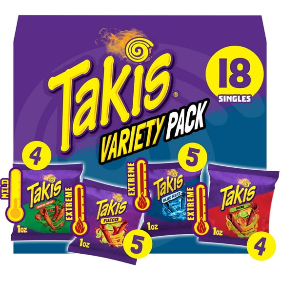 Takis 18 pc / 1 oz Variety Pack, Assorted Rolled Tortilla Chips
