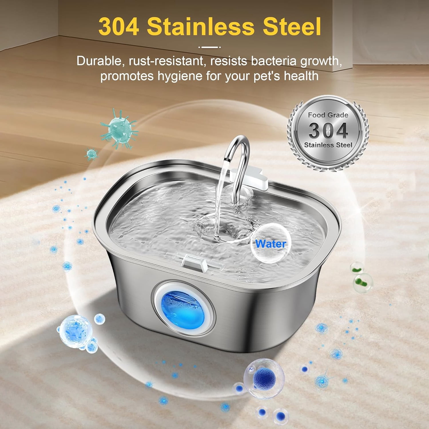 Petavista 3.2L/108oz Cat Water Fountain Stainless Steel Faucet Automatic Fountain with Silent Pump
