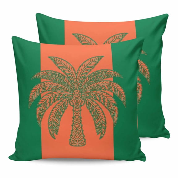 Outdoor Waterproof Throw Pillow Covers Set of 2 Coconut Tree Decorative Pillowcases Square Outdoor Pillows Cushion Case 18x18 Inch Orange Green Stripes Lines Patio Pillows for Couch Sofa Bed Garden