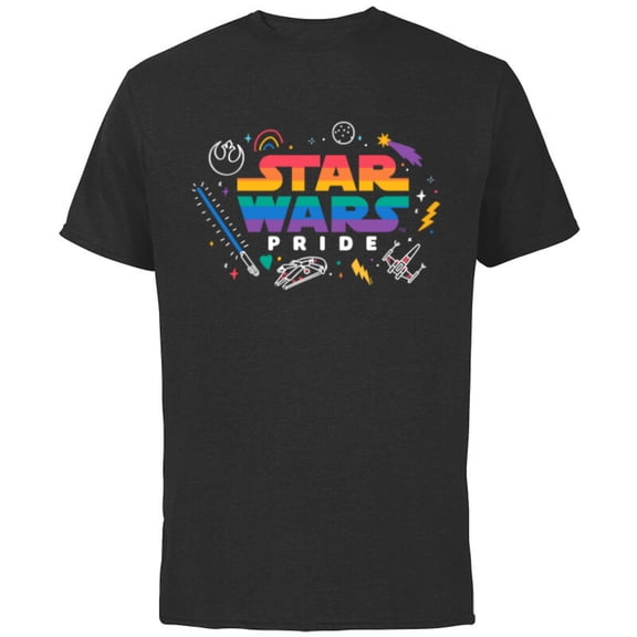 Star Wars Pride Rainbow Logo with Galactic Doodles - Short Sleeve Cotton T-Shirt for Adults - Customized-Black