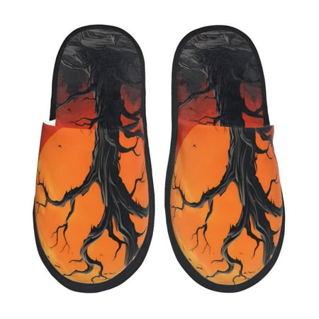 

Tideii Yellow Castle Sunset Tree for Home Indoor Cotton Slippers Autumn and Winter EVA Plush Slippers Household Supplies Unisex-Medium