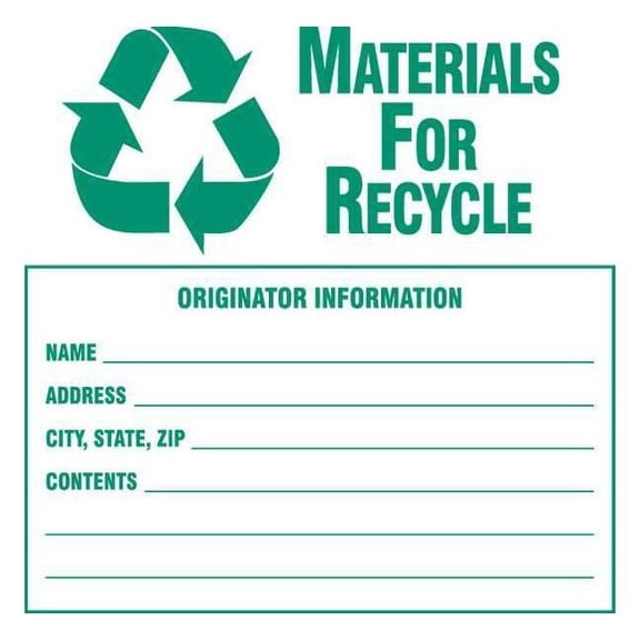 Brady Recycle Label, White, Vinyl, PK100 121062