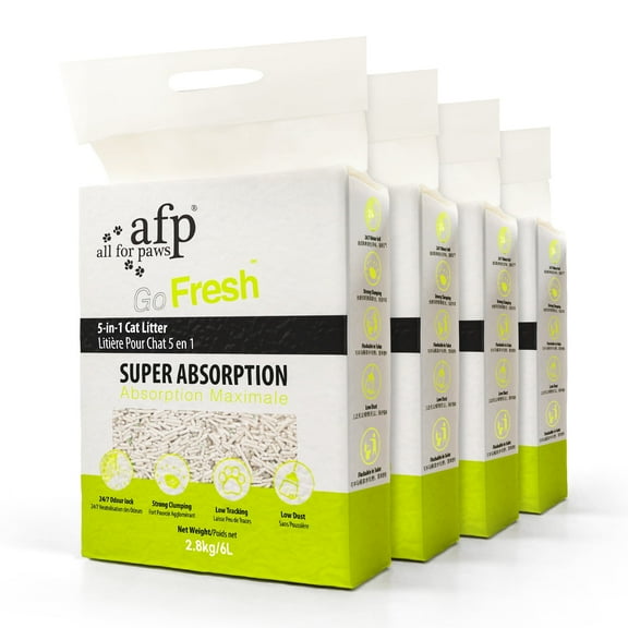 All For Paws 5-in-1 Tofu Cat Litter, Rapid Clumping |Flushable | Low Tracking| Dust-Free | |7/24 Odor Control Nature Pellet Kitty Litter, Unscented, 24.8 lb (6.2 lb/ Pack)