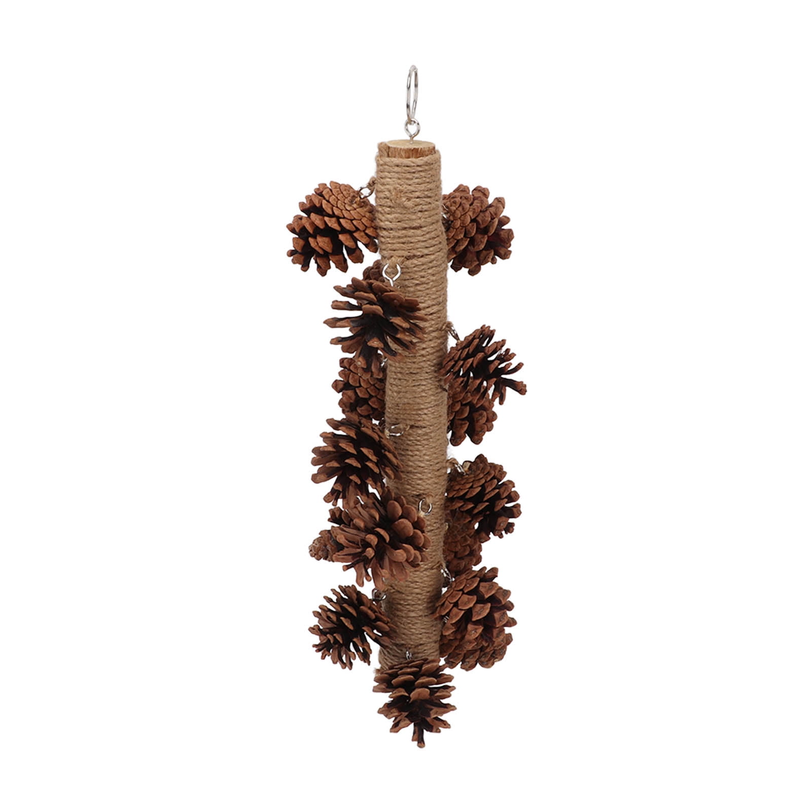 YAHHU Birds Bite Toy Wooden Pine Cone Hanging Parrots Beak Grinding Toy with Metal Hook for Cage 15.75 inches / 40 cm Natural Molar Chew Accessory for Macaws Cockatoos