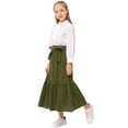 thumbnail image 4 of Yesfashion Girls Casual Button Front Ruffle Hem Elastic High Waist Long Swing Tiered Maxi Skirt, 4 of 7