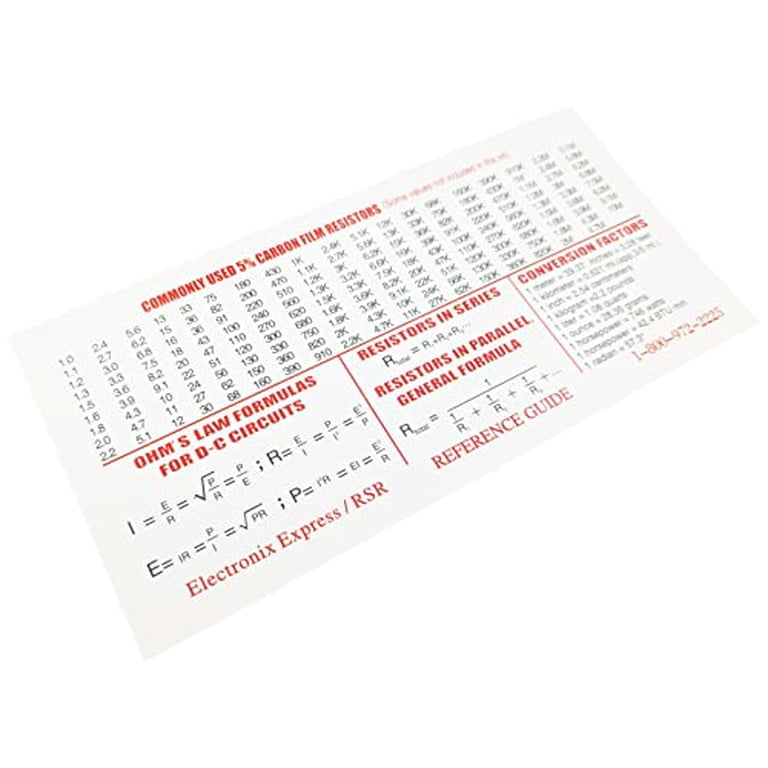 Electronics Classroom Tools 6 Pack Resistor Color Code Guide Cards ...