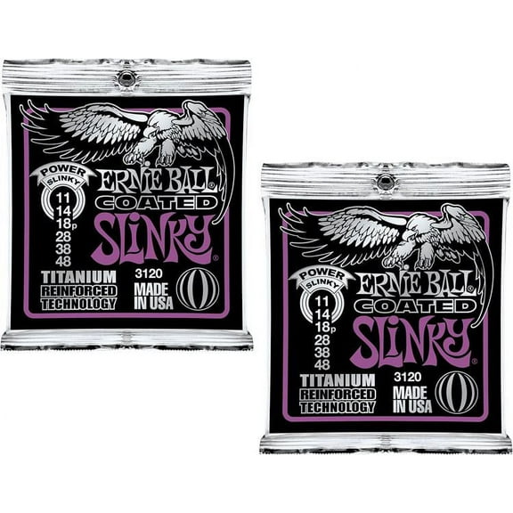 Ernie Ball P03120 ^2 Coated Power Slinky Strings, 2 Pack