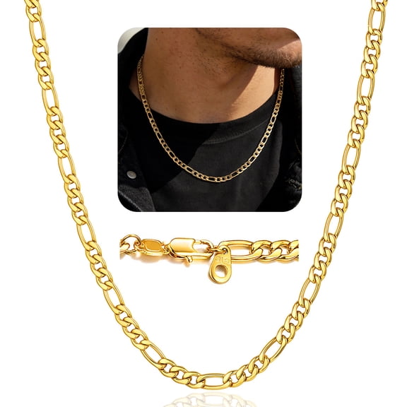 ChainsProMax Men 5mm 14K Gold Plated Figaro Chain Necklace 316L Stainless Steel Necklace Gift for Dad Mom Fathers Day Mothers Day Gift