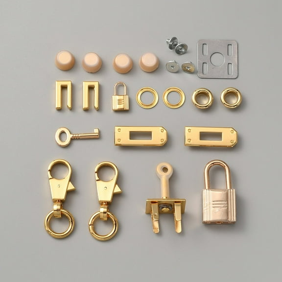 1set Zinc Alloy & Iron bag Hardware Accessories set including Lock Clasp Grommet Gasket Screw Light golden 12.5x8mm Hole: 2.5mm