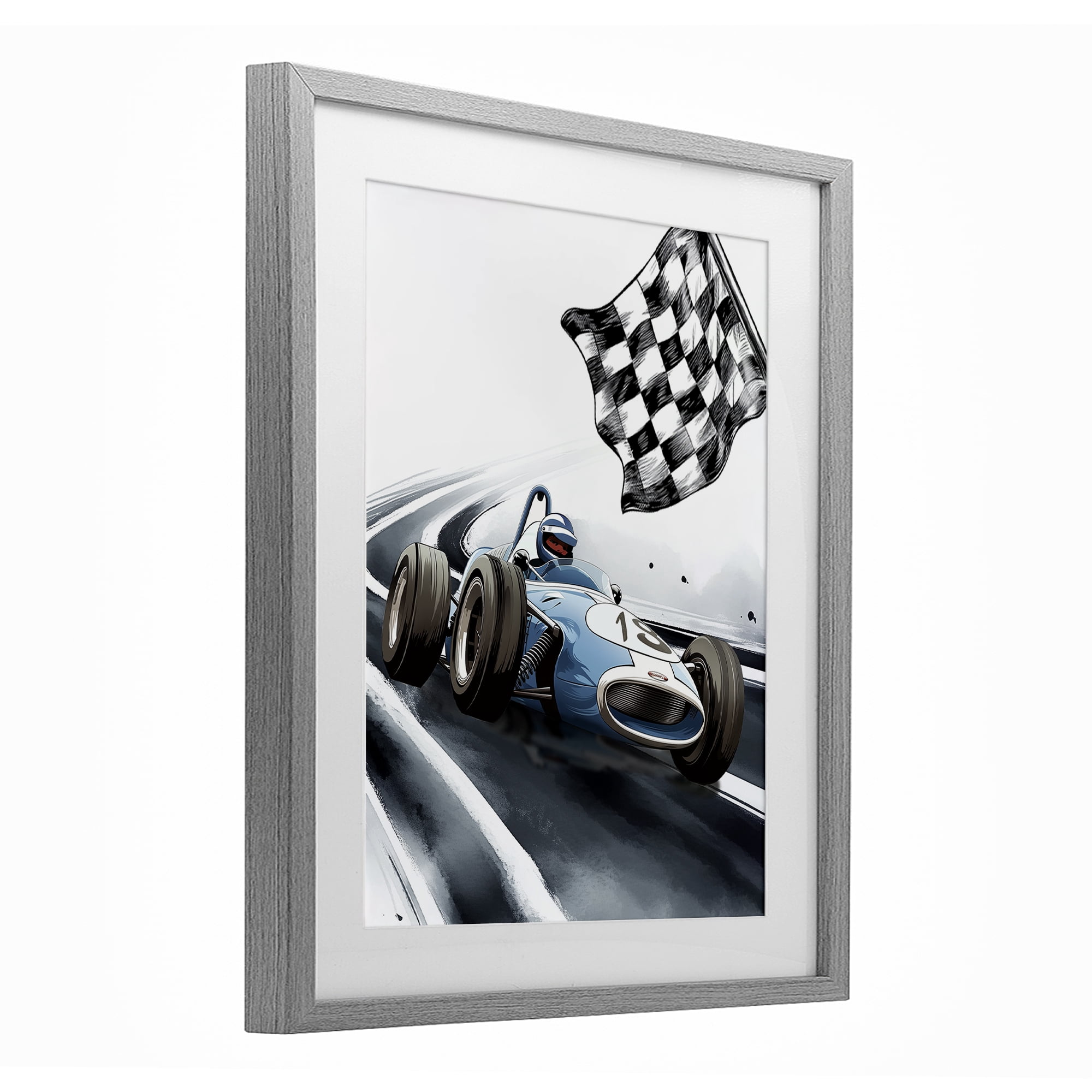 Stupell Industries Dynamic Racecar Driving Gray Framed Print Under Glass, design by Christine Simpson Art