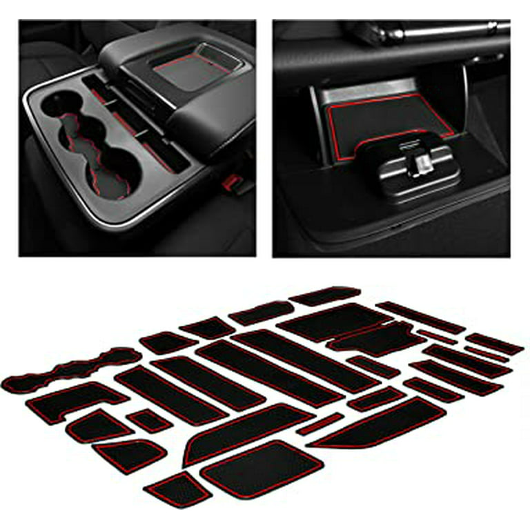 CupHolderHero for Chevy Silverado 1500 and GMC Sierra 2014-2018 Custom Liner - Cup Holder, Console, and Door Pocket Inserts (Double Cab with Bench Seats) (Red Trim) - Walmart.com