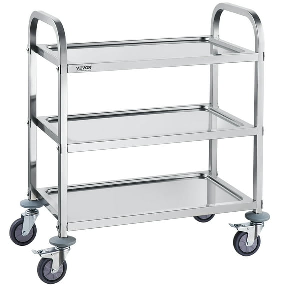 KFFKFF Metal Trolley, Triple Tiered Lab Service Trolley with 400 lbs Load Limit, Medical Trolley with Lockable Omni-directional Casters, Suitable for Laboratory, Clinic, Kitchen, Beauty Parlor