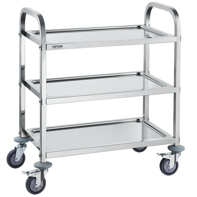 VEVOR Chariot en Acier Inoxydable, Chariot Utilitaire de Laboratoire à 3 Niveaux Capacité de Charge de 400 Lb, Chariot Médical avec Roues Universelles Verrouillables, pour Laboratoire, Clinique, Cuisine, Salon