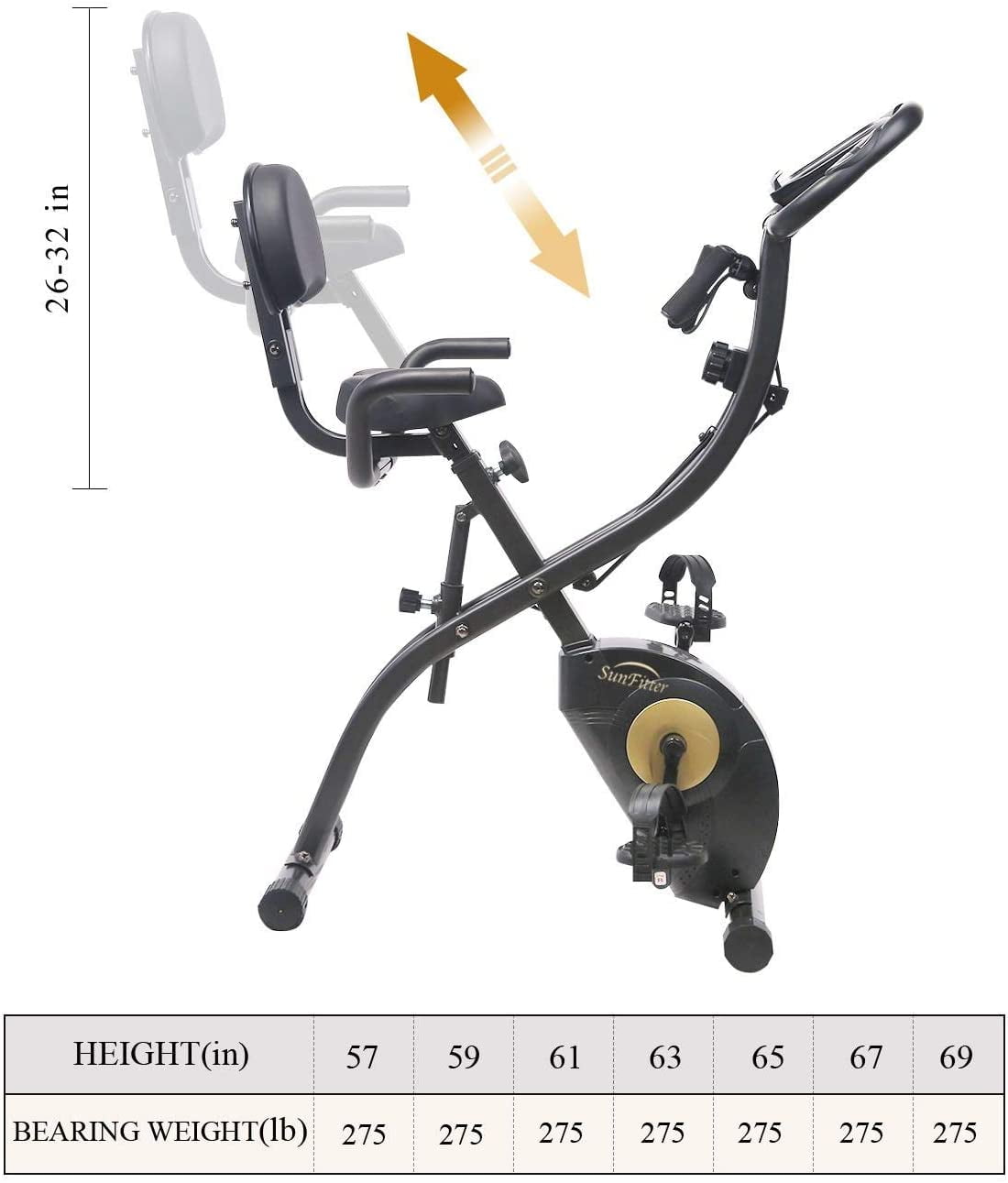 SunFitter Recumbent Bike Folding Exercise Bike Fitness Indoor Cycling Stationary Bike with Resistance Bands for Women Men Home Gym Use Walmart
