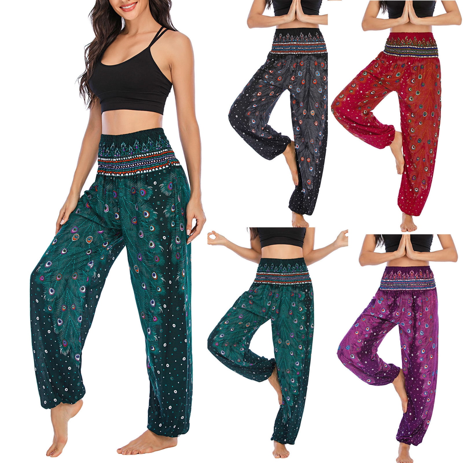 Men Women Thai Harem Trousers Boho Festival Hippy Smock High Waist Yoga  Pants 