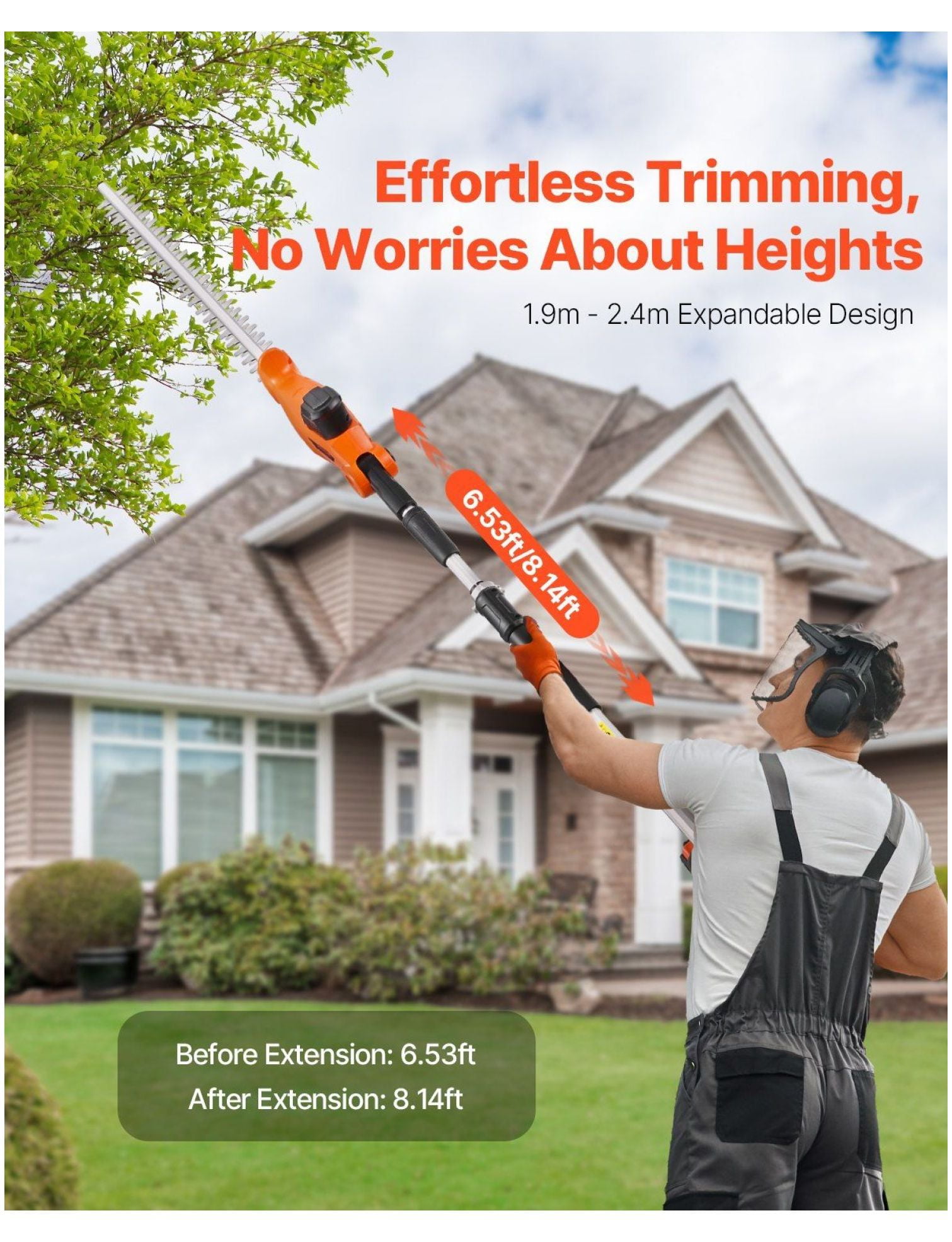 Cordless Hedge Trimmer 20V 1200RPM, 20in Extendable Pole Trimmer