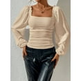 thumbnail image 3 of Women'S Square Neck Long Sleeve Crop Tops Puff Sleeve Ruched Blouse  M, 3 of 8