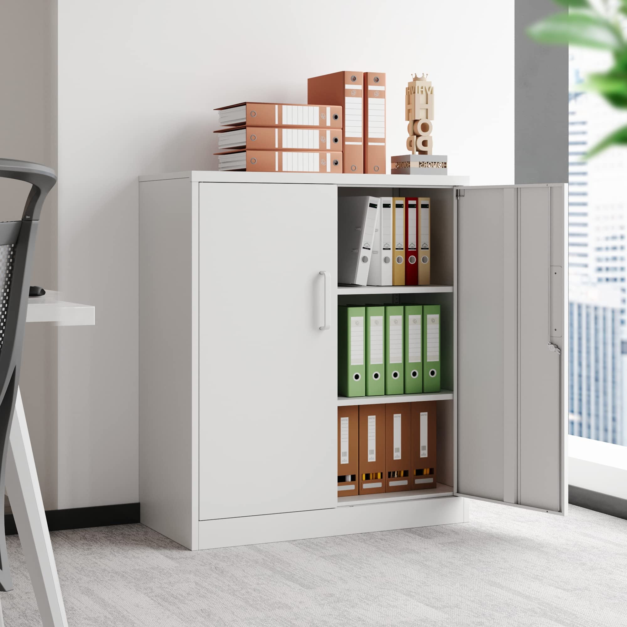 Fesbos Metal Storage Cabinet with 2 Doors, Lockable Steel Storage Cabinet with 2 Doors and Adjustable Shelves, Steel Lockable File Cabinet, Locking Tool Cabinets for Office,Home,Garage