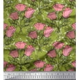 thumbnail image 1 of Soimoi Satin Silk Fabric Leaves & Rose Flower Printed Fabric 1 Yard 42 Inch Wide, 1 of 1