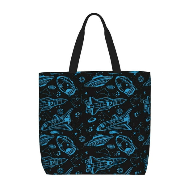 Fotbe Spacecraft Bolsa Tote con Estampado para Mujer, Bolsos con Cremallera, Bolsa de Hombro Casual de Gran Capacidad con Bolsillos Internos