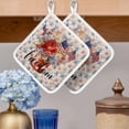 thumbnail image 2 of 4th of July Blue Red Pot Holders for Kitchen Heatproof Potholder, 2 Pack Star Watercolor Floral American Flag Hot Pads Multipurpose Oven Pads Cloth Potholders Trivet for Cooking and Baking, 2 of 8