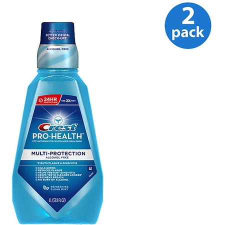 Crest Alcohol Free Mouth Wash Refreshing Clean Mint 33.8 fl oz, 2pk