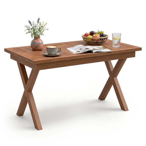 Costway 31.5" Outdoor Teak Wood Coffee Table Rectangular Side Table with Slatted Tabletop Natural