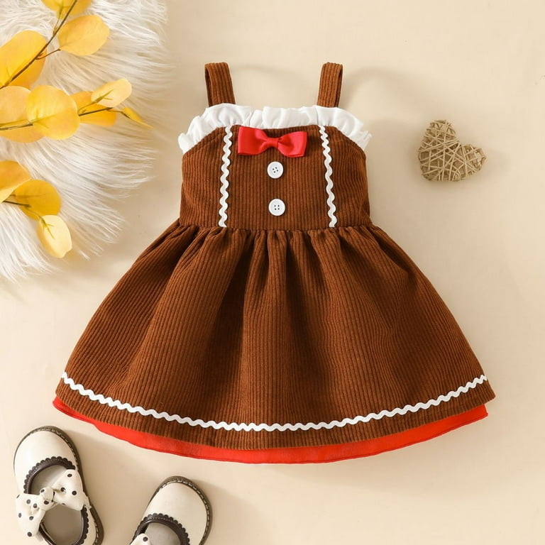 GYRATEDREAM Infant Baby Girl Corduroy Overall Dress Toddler Christmas  Gingerbread Man Bowknot Casual Suspender Dresses Fall Winter Clothes Brown  for 3M-3T - Walmart.com