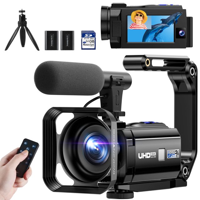 Videocámara Cámara De Vídeo 5K Cámara De Doble Lente Vlogging Para Youtube 3 270 Pantalla Táctil Giratoria Wifi 56Mp Cámara De Visión Nocturna Con Tarjeta Sd De 64Gb Micrófono Trípode Estabilizador Ba