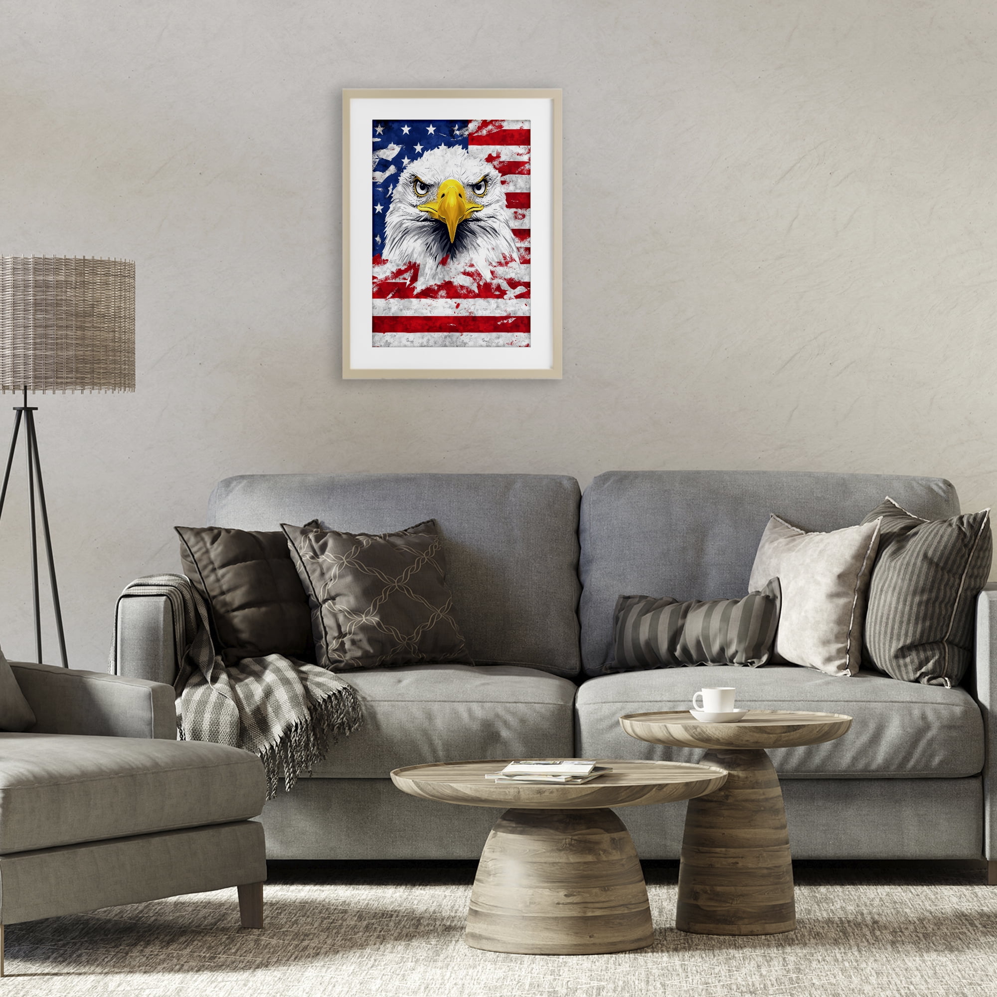 Stupell Industries Patriotic Bald Eagle Flag Birch Framed Print Under Glass, design by The Wands Want