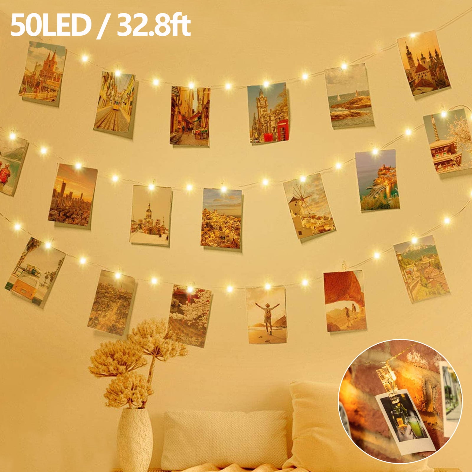 Details about   100 LED Photo Clip String Fairy Lights Hanging USB & Battery Xmas Wedding Decor 