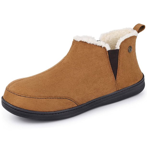 HomeTop Men's Soft Microsuede Sherpa Lined House Shoes with Elastic