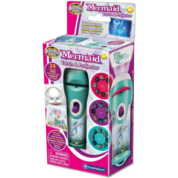 Brainstorm Toys: Mermaid Torch & Projector - Handheld Flashlight & Image Casting Toy, 24 Color Themed Images, 39" Projection, 3 Slides, Kids Ages 3 