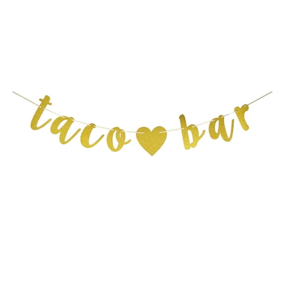 Taco Bar Banner, Gold Paper Sign For Mexican Themed Party Decoration Supplies