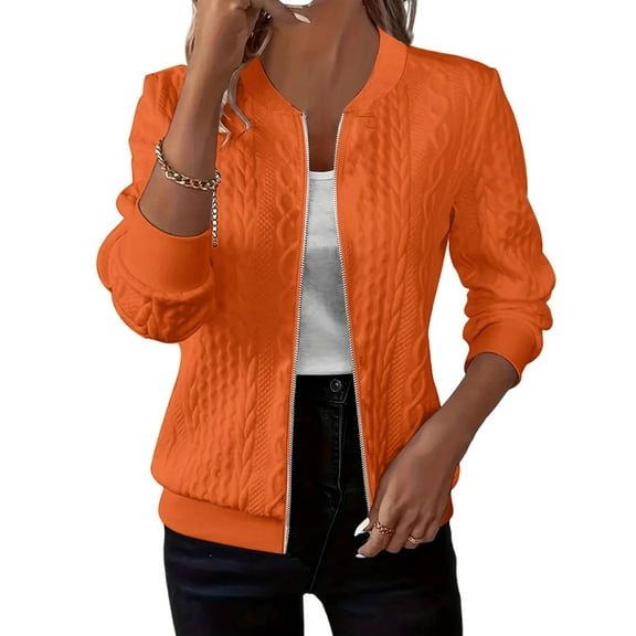 TKLPEHG Blazer Jacket for Women Zip Up Jackets Fall Fashion Long Sleeve Stand Collar Outerwear Casual Coat (Orange,L)