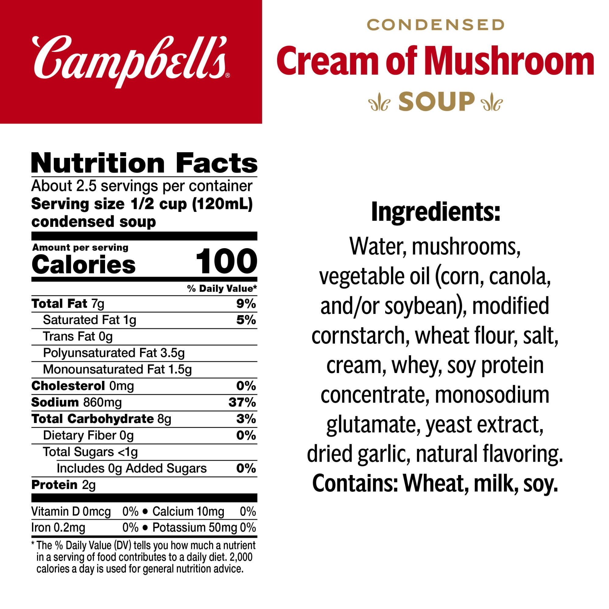 Campbell's Condensed Cream of Mushroom Soup, 10.5 oz Can