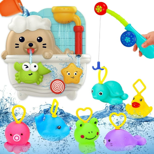 Bath Toys for Toddlers 1-3 Years Old Fishing Games for Kids Age 3-5 Bathtub  Water Toys for Boy Girl Suction Shower Toy Rubber Floating Fish Toy for