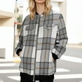thumbnail image 2 of UVEASISHA Oversized Plaid Jackets for Women Boyfriend Zip Up Bomber Jacket Fall Trendy Long Sleeve Collarless Shackets Outerwear with Pockets Christmas Gifts Gray XL, 2 of 6