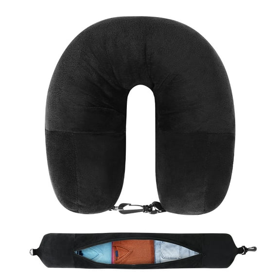 Travel Neck Pillow with Fillable Clothing U-Shaped Pillowcase, Extra Storage Bag, Velvet Neck Pillow Cover for Airplane Travel