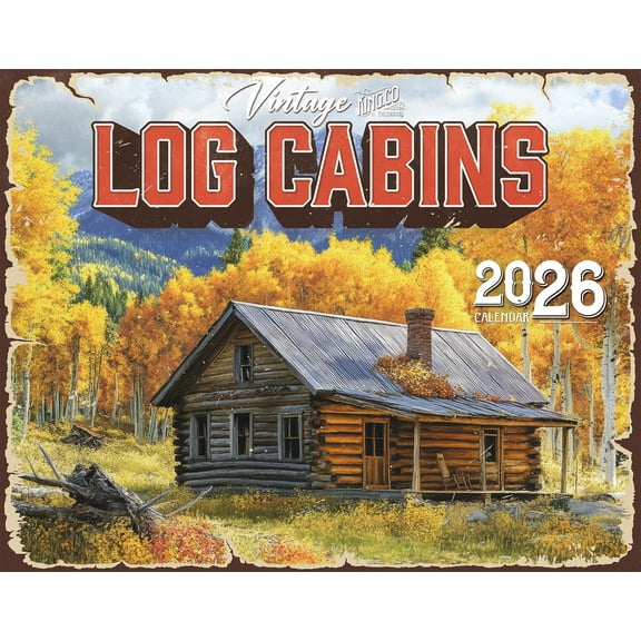 2026 Vintage Log Cabin Wall Calendar 16-Month X-Large Size 14x22, Retro Rustic Cabin Calendar by The KING Company-Monster Calendars